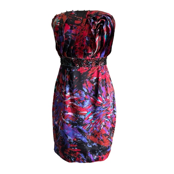 Women’s BCBGeneration Strapless Cocktail Red Black Beaded Waist Size 2 - Picture 3 of 16